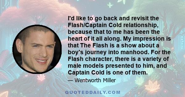 I'd like to go back and revisit the Flash/Captain Cold relationship, because that to me has been the heart of it all along. My impression is that The Flash is a show about a boy's journey into manhood. For the Flash