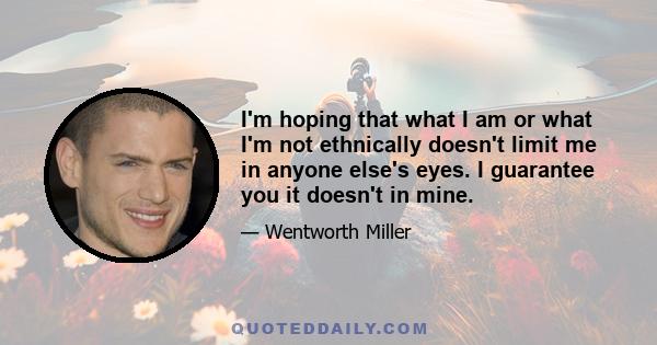 I'm hoping that what I am or what I'm not ethnically doesn't limit me in anyone else's eyes. I guarantee you it doesn't in mine.