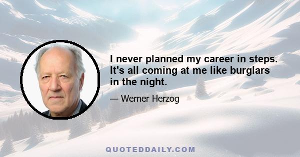 I never planned my career in steps. It's all coming at me like burglars in the night.