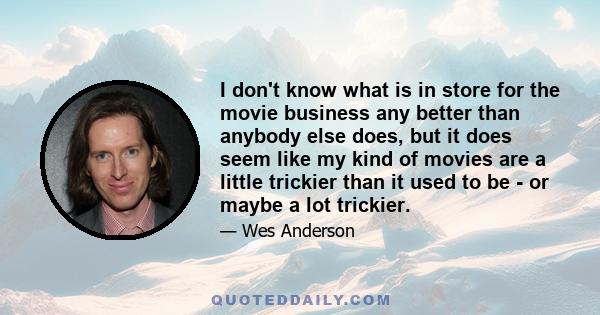 I don't know what is in store for the movie business any better than anybody else does, but it does seem like my kind of movies are a little trickier than it used to be - or maybe a lot trickier.