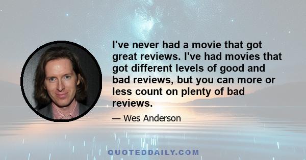 I've never had a movie that got great reviews. I've had movies that got different levels of good and bad reviews, but you can more or less count on plenty of bad reviews.