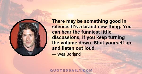 There may be something good in silence. It's a brand new thing. You can hear the funniest little discussions, if you keep turning the volume down. Shut yourself up, and listen out loud.