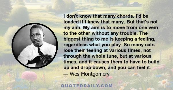 I don't know that many chords. I'd be loaded if I knew that many. But that's not my aim. My aim is to move from one vein to the other without any trouble. The biggest thing to me is keeping a feeling, regardless what