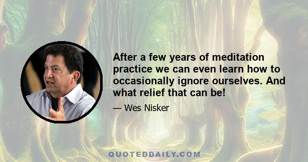 After a few years of meditation practice we can even learn how to occasionally ignore ourselves. And what relief that can be!