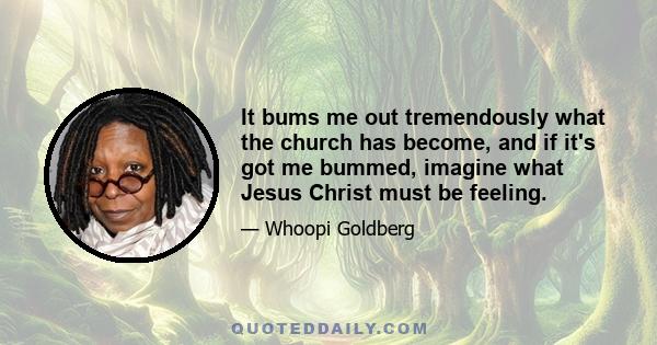 It bums me out tremendously what the church has become, and if it's got me bummed, imagine what Jesus Christ must be feeling.