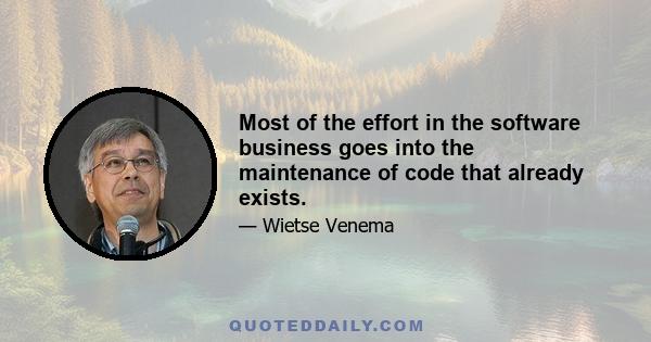 Most of the effort in the software business goes into the maintenance of code that already exists.