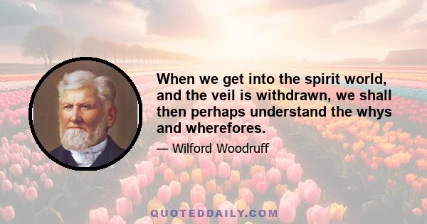 When we get into the spirit world, and the veil is withdrawn, we shall then perhaps understand the whys and wherefores.