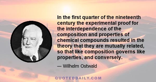 In the first quarter of the nineteenth century the experimental proof for the interdependence of the composition and properties of chemical compounds resulted in the theory that they are mutually related, so that like