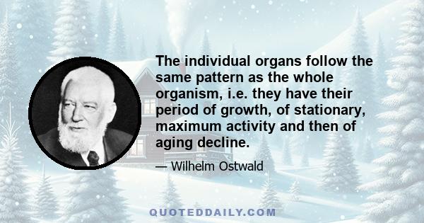 The individual organs follow the same pattern as the whole organism, i.e. they have their period of growth, of stationary, maximum activity and then of aging decline.