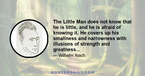 The Little Man does not know that he is little, and he is afraid of knowing it. He covers up his smallness and narrowness with illusions of strength and greatness...