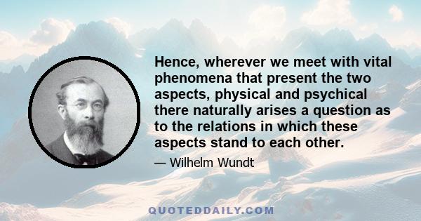 Hence, wherever we meet with vital phenomena that present the two aspects, physical and psychical there naturally arises a question as to the relations in which these aspects stand to each other.