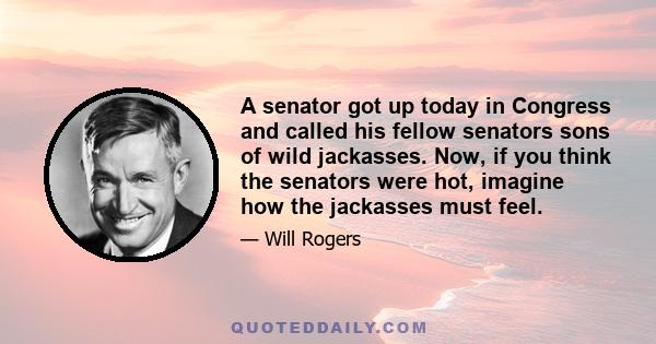 A senator got up today in Congress and called his fellow senators sons of wild jackasses. Now, if you think the senators were hot, imagine how the jackasses must feel.