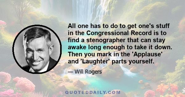 All one has to do to get one's stuff in the Congressional Record is to find a stenographer that can stay awake long enough to take it down. Then you mark in the 'Applause' and 'Laughter' parts yourself.