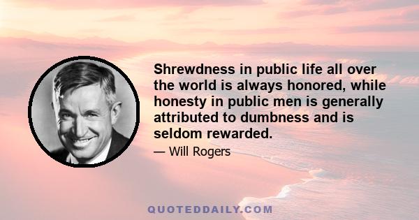 Shrewdness in public life all over the world is always honored, while honesty in public men is generally attributed to dumbness and is seldom rewarded.