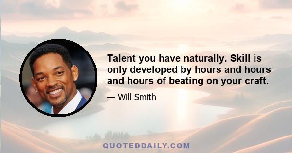 Talent you have naturally. Skill is only developed by hours and hours and hours of beating on your craft.