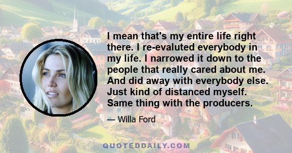 I mean that's my entire life right there. I re-evaluted everybody in my life. I narrowed it down to the people that really cared about me. And did away with everybody else. Just kind of distanced myself. Same thing with 