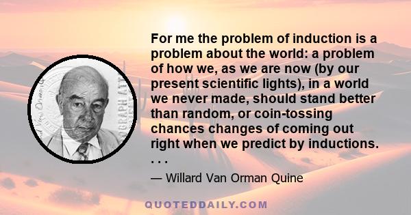 For me the problem of induction is a problem about the world: a problem of how we, as we are now (by our present scientific lights), in a world we never made, should stand better than random, or coin-tossing chances