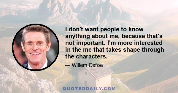 I don't want people to know anything about me, because that's not important. I'm more interested in the me that takes shape through the characters.