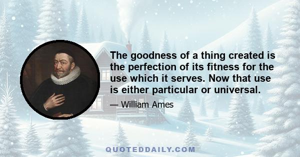 The goodness of a thing created is the perfection of its fitness for the use which it serves. Now that use is either particular or universal.