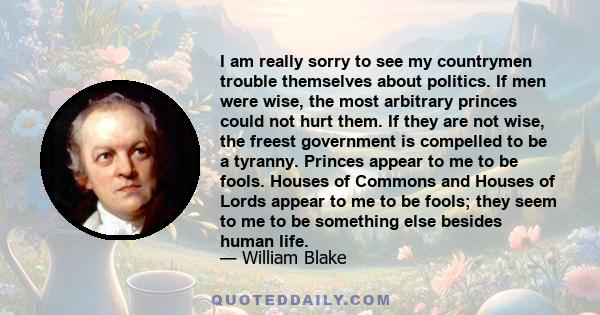 I am really sorry to see my countrymen trouble themselves about politics. If men were wise, the most arbitrary princes could not hurt them. If they are not wise, the freest government is compelled to be a tyranny.