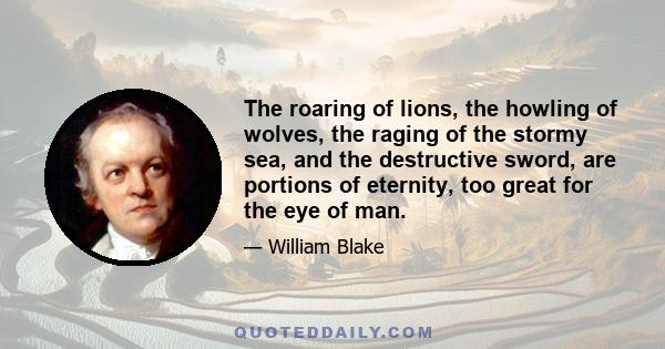 The roaring of lions, the howling of wolves, the raging of the stormy sea, and the destructive sword, are portions of eternity, too great for the eye of man.