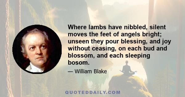 Where lambs have nibbled, silent moves the feet of angels bright; unseen they pour blessing, and joy without ceasing, on each bud and blossom, and each sleeping bosom.