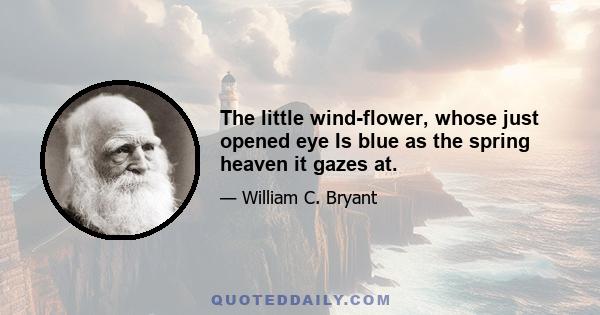 The little wind-flower, whose just opened eye Is blue as the spring heaven it gazes at.