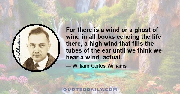 For there is a wind or a ghost of wind in all books echoing the life there, a high wind that fills the tubes of the ear until we think we hear a wind, actual.