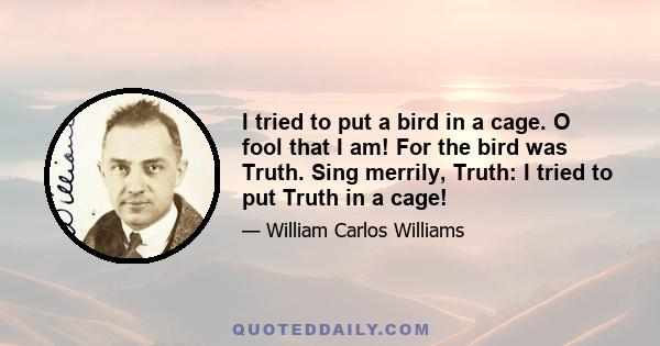 I tried to put a bird in a cage. O fool that I am! For the bird was Truth. Sing merrily, Truth: I tried to put Truth in a cage!