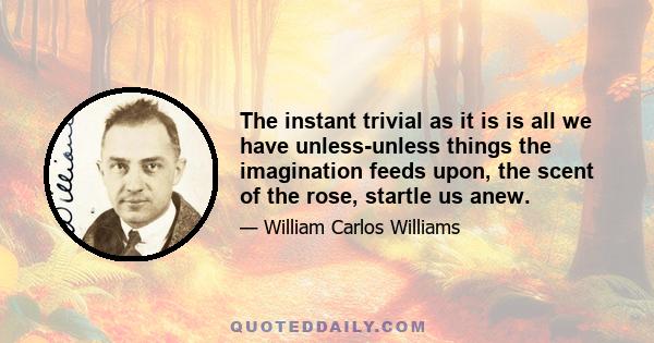 The instant trivial as it is is all we have unless-unless things the imagination feeds upon, the scent of the rose, startle us anew.