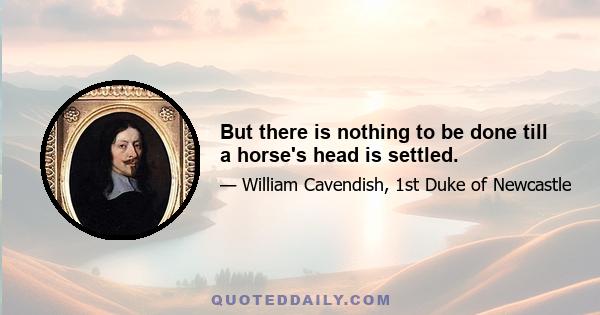 But there is nothing to be done till a horse's head is settled.