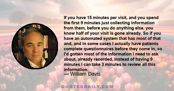 If you have 15 minutes per visit, and you spend the first 9 minutes just collecting information from them, before you do anything else, you know half of your visit is gone already. So if you have an automated system