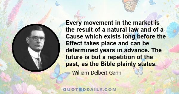 Every movement in the market is the result of a natural law and of a Cause which exists long before the Effect takes place and can be determined years in advance. The future is but a repetition of the past, as the Bible 