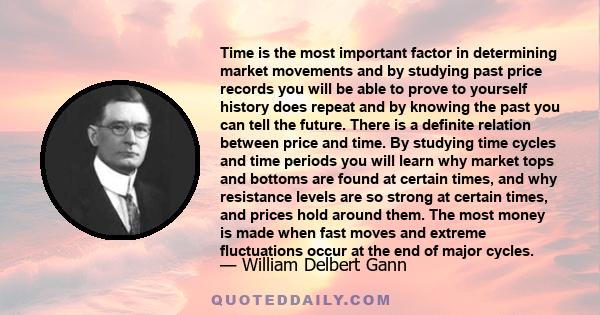 Time is the most important factor in determining market movements and by studying past price records you will be able to prove to yourself history does repeat and by knowing the past you can tell the future. There is a