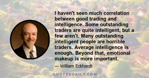 I haven't seen much correlation between good trading and intelligence. Some outstanding traders are quite intelligent, but a few aren't. Many outstanding intelligent people are horrible traders. Average intelligence is