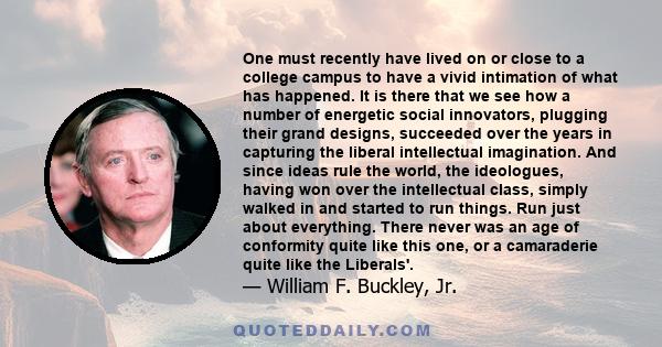 One must recently have lived on or close to a college campus to have a vivid intimation of what has happened. It is there that we see how a number of energetic social innovators, plugging their grand designs, succeeded