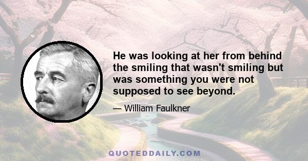 He was looking at her from behind the smiling that wasn't smiling but was something you were not supposed to see beyond.