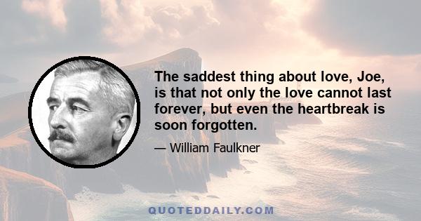 The saddest thing about love, Joe, is that not only the love cannot last forever, but even the heartbreak is soon forgotten.