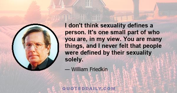 I don't think sexuality defines a person. It's one small part of who you are, in my view. You are many things, and I never felt that people were defined by their sexuality solely.