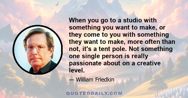 When you go to a studio with something you want to make, or they come to you with something they want to make, more often than not, it's a tent pole. Not something one single person is really passionate about on a