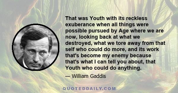 That was Youth with its reckless exuberance when all things were possible pursued by Age where we are now, looking back at what we destroyed, what we tore away from that self who could do more, and its work that's