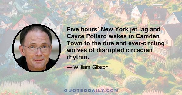 Five hours' New York jet lag and Cayce Pollard wakes in Camden Town to the dire and ever-circling wolves of disrupted circadian rhythm.