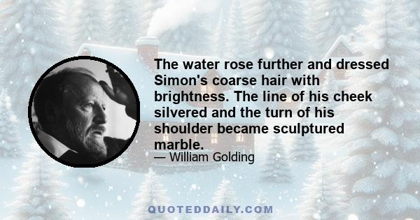 The water rose further and dressed Simon's coarse hair with brightness. The line of his cheek silvered and the turn of his shoulder became sculptured marble.