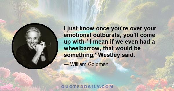 I just know once you're over your emotional outbursts, you'll come up with-' I mean if we even had a wheelbarrow, that would be something,' Westley said.