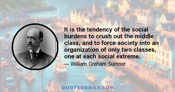 It is the tendency of the social burdens to crush out the middle class, and to force society into an organization of only two classes, one at each social extreme.