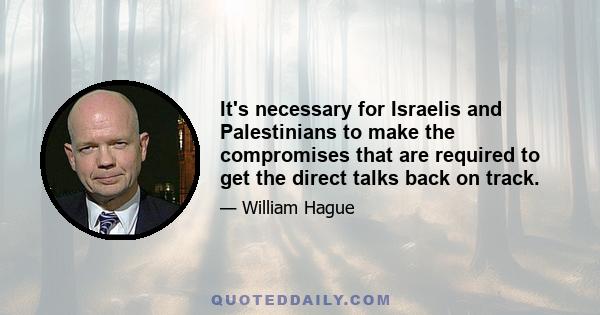 It's necessary for Israelis and Palestinians to make the compromises that are required to get the direct talks back on track.