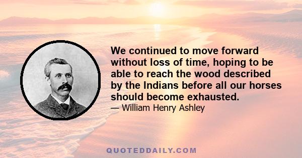 We continued to move forward without loss of time, hoping to be able to reach the wood described by the Indians before all our horses should become exhausted.