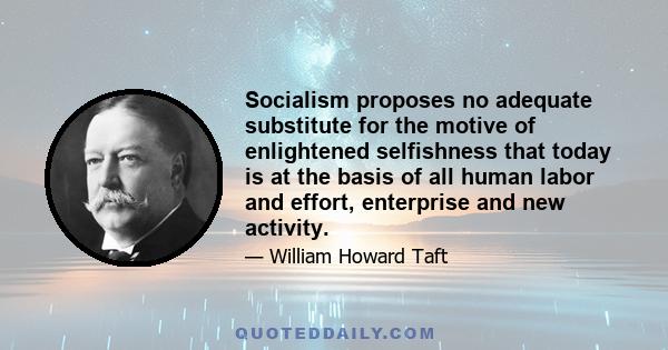 Socialism proposes no adequate substitute for the motive of enlightened selfishness that today is at the basis of all human labor and effort, enterprise and new activity.