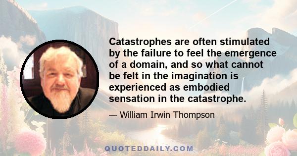 Catastrophes are often stimulated by the failure to feel the emergence of a domain, and so what cannot be felt in the imagination is experienced as embodied sensation in the catastrophe.