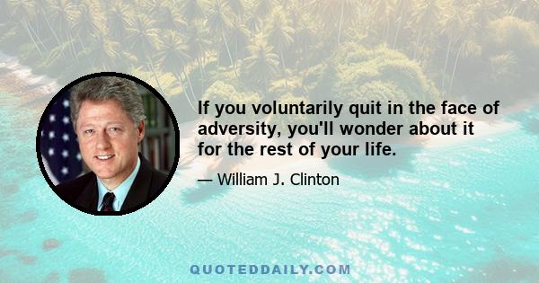 If you voluntarily quit in the face of adversity, you'll wonder about it for the rest of your life.